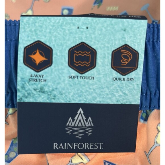 Men’s Rainforest Swim Trunks Coral Martini Beach Summer Drawstring Large NWT - Picture 7 of 7